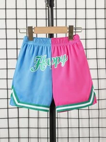 Toddler Boys Letter Graphic Two Tone Striped Trim Mesh Shorts - Multicolor - View 1