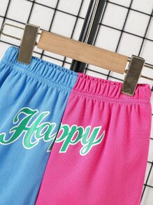 Toddler Boys Letter Graphic Two Tone Striped Trim Mesh Shorts - Multicolor - View 3