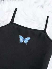 SHEIN Dwuczęściowe Ubrania Dziewczęce Asymetryczny dół Kieszeń Motyl Casual - Czarne - Zobacz 6