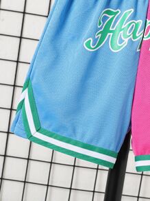 Toddler Boys Letter Graphic Two Tone Striped Trim Mesh Shorts - Multicolor - View 4