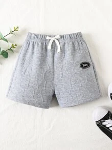 Toddler Boys Letter Patched Detail Knot Front Shorts - Grey - View 1
