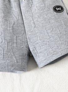 Toddler Boys Letter Patched Detail Knot Front Shorts - Grey - View 3