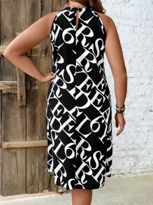 SHEIN LUNE Plus Allover Letter Graphic Dress - Black and White - View 3