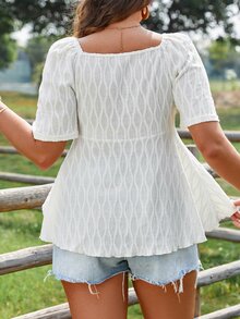 SHEIN LUNE Plus Cut Out Twist Front Peplum Blouse - White - View 2