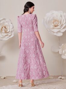 Mulvari 提花泡泡袖A字連衣裙 - 彩色 - 查看 2