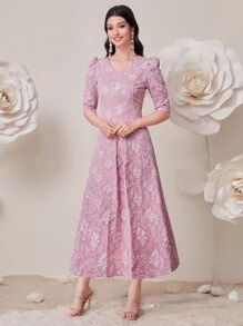 Mulvari 提花泡泡袖A字連衣裙 - 彩色 - 查看 4