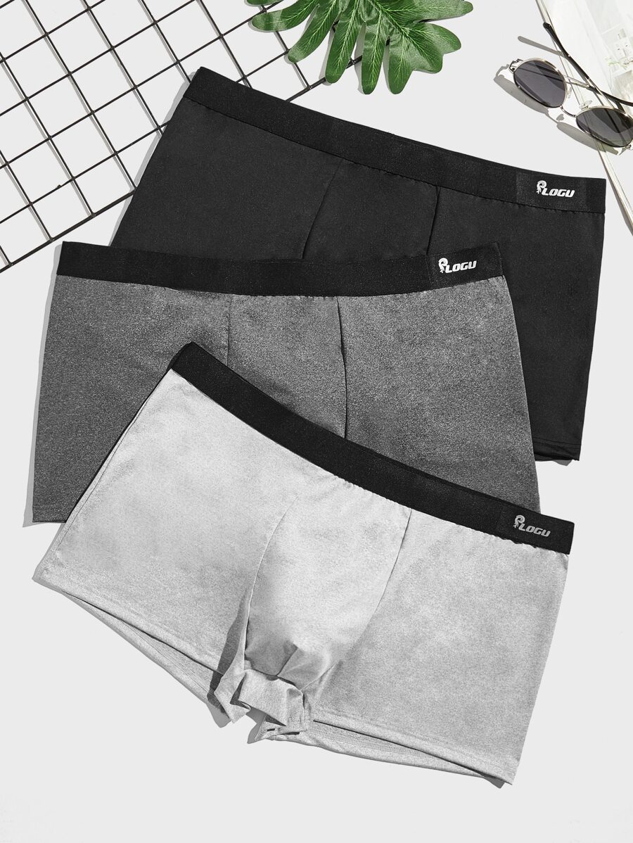 Extended Sizes Hombres 3 piezas Calzoncillos boxer con cinta en contraste - Multicolor - Ver 1