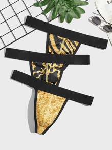 Men 3pcs Graphic Print Thong - Multicolor - View 1