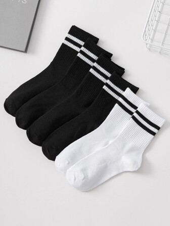 6pairs Men Striped Pattern Crew Socks