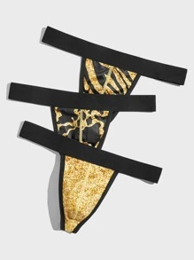 Men 3pcs Graphic Print Thong - Multicolor - View 3