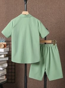 Boys Pocket Patched Shirt & Shorts With Tee - Multicolor - View 2