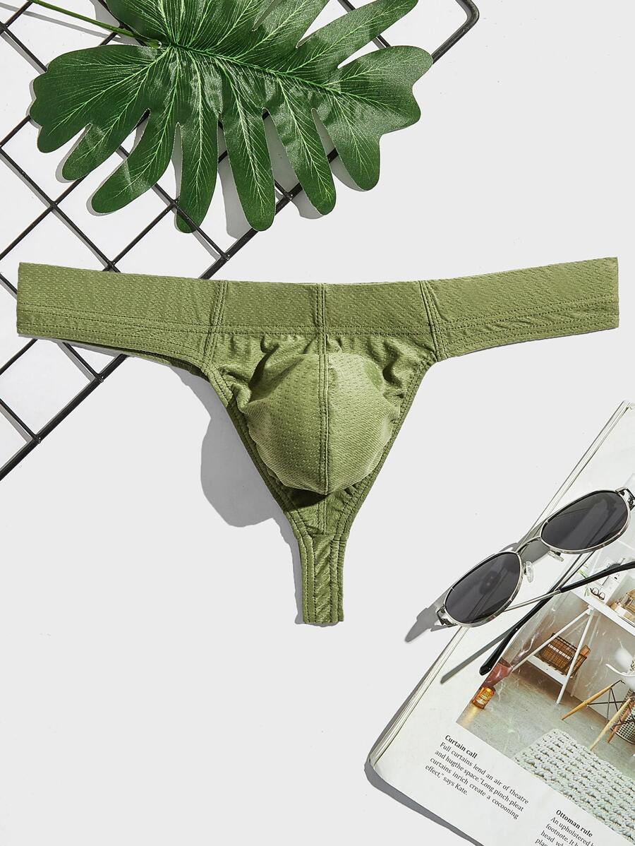 Men Solid Thong Sexy Underwear - Army Green - View 1