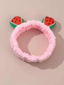 1pc Pink Bath Headband, Funny Polyester Watermelon Decor Facial Makeup Headband For Bathroom - Multicolor - View 2