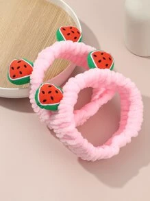 1pc Pink Bath Headband, Funny Polyester Watermelon Decor Facial Makeup Headband For Bathroom - Multicolor - View 4