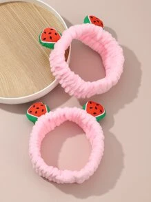 1pc Pink Bath Headband, Funny Polyester Watermelon Decor Facial Makeup Headband For Bathroom - Multicolor - View 5