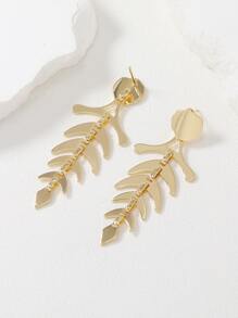 Fish Bone Drop Earrings - Yellow Gold - View 3