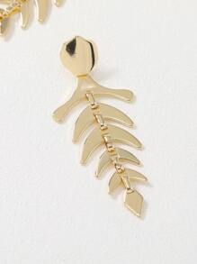 Fish Bone Drop Earrings - Yellow Gold - View 4