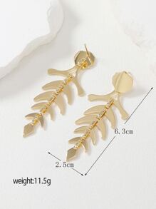 Fish Bone Drop Earrings - Yellow Gold - View 5