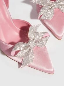 Zapatos de salón destalonados de satén con diamante de imitación & con diseño de lazo - Rosa - Ver 3
