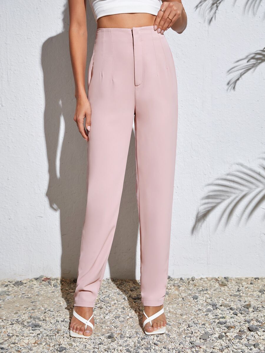 SHEIN Tall Quần nữ Dây kéo màu trơn Thanh lịch - Màu Hồng baby - Xem 1
