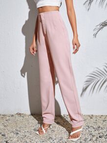 SHEIN Tall Quần nữ Dây kéo màu trơn Thanh lịch - Màu Hồng baby - Xem 3