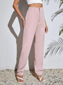 SHEIN Tall Quần nữ Dây kéo màu trơn Thanh lịch - Màu Hồng baby - Xem 4