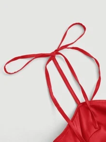 SHEIN MOD Solid Tie Shoulder Cami Dress - Red - View 3