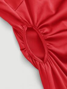 SHEIN MOD Solid Tie Shoulder Cami Dress - Red - View 4