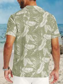 Men Tropical Print Hawaiian Shirt - Mint Green - View 2