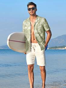 Men Tropical Print Hawaiian Shirt - Mint Green - View 5