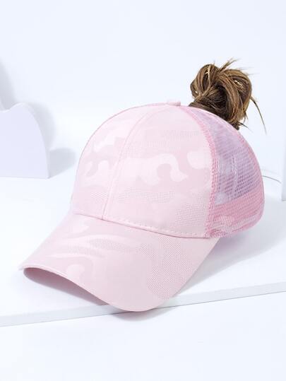 1入組女士迷彩印花透氣休閒網眼棒球帽