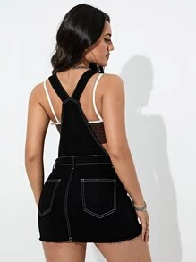 SHEIN EZwear 毛邊牛仔背帶裙不帶上衣 - 黑色 - 查看 2