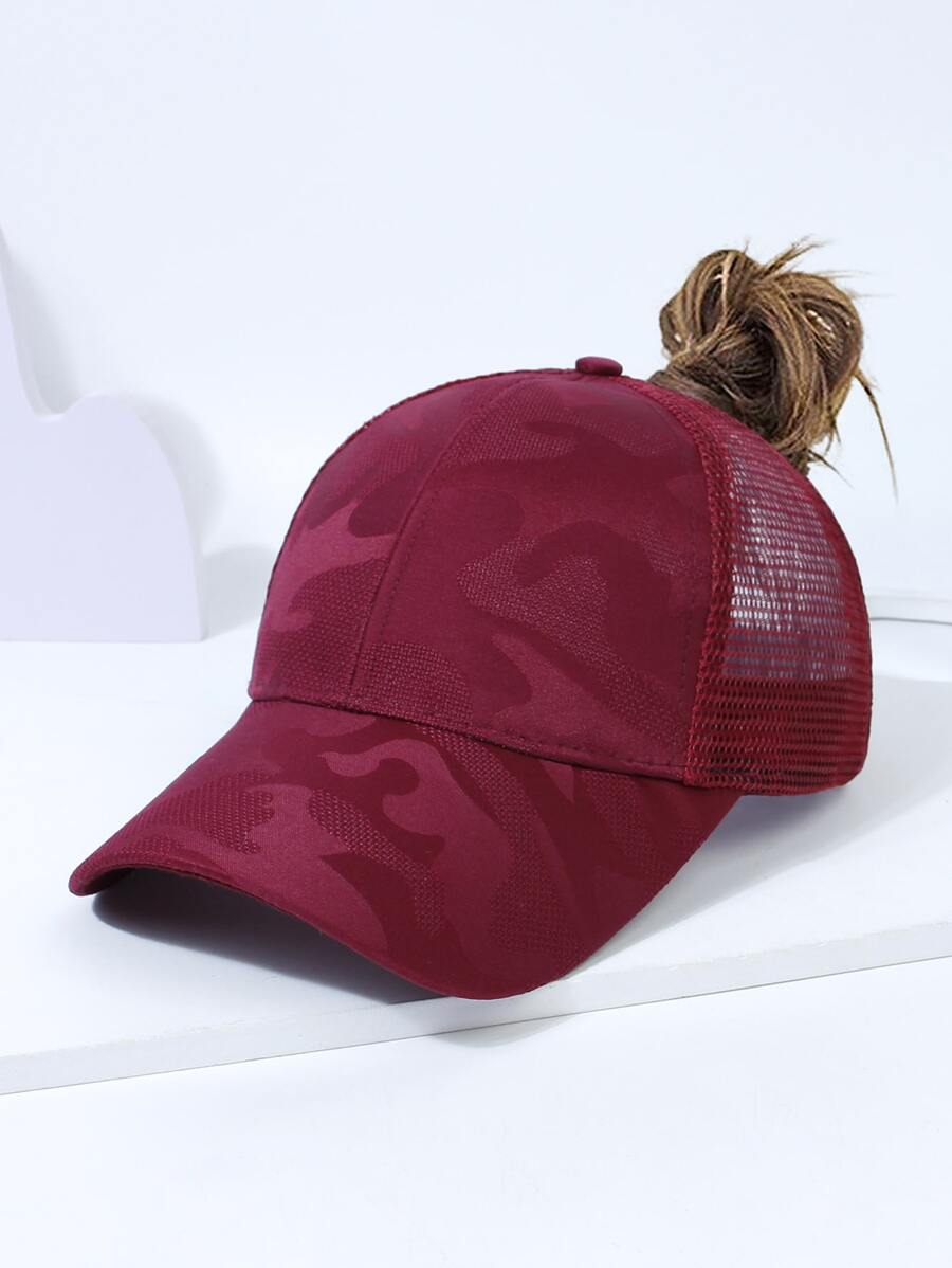1pc Women Camo Print Casual Trucker Hat - Burgundy - View 1