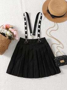 SHEIN 女孩百褶背帶半身裙