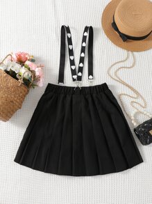 SHEIN 女孩百褶背帶半身裙