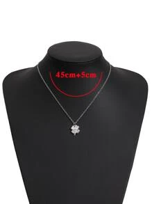 Rhinestone Four Leaf Clover Charm Necklace - Silver - View 4