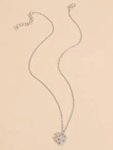 Rhinestone Four Leaf Clover Charm Necklace - Silver - View 5