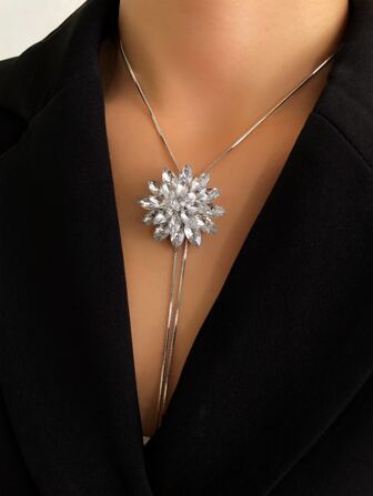 水鑽花朵裝飾Y字項鍊