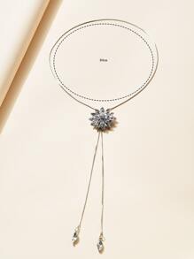 Vòng cổ trang trí hoa rhinestone Y Lariat - Bạc - Xem 3
