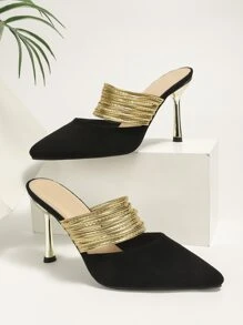 女士尖頭高跟時尚仿麂皮帶跟穆勒鞋