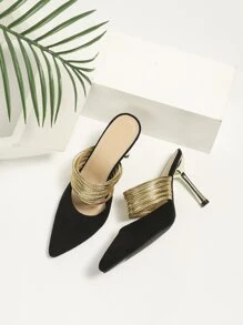 女士尖頭高跟時尚仿麂皮帶跟穆勒鞋