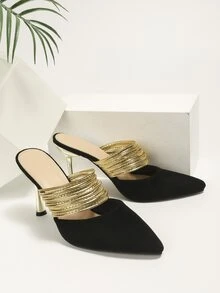 女士尖頭高跟時尚仿麂皮帶跟穆勒鞋