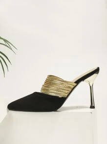 女士尖頭高跟時尚仿麂皮帶跟穆勒鞋