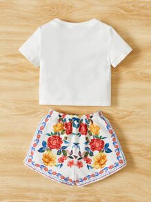 SHEIN Baby Girl Floral Print Tee & Shorts - Multicolor - View 2