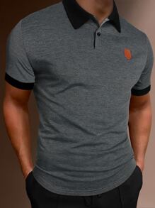 Manfinity Homme Men Patch Detail Contrast Trim Polo Shirt - Dark Grey - View 1