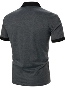 Manfinity Homme Men Patch Detail Contrast Trim Polo Shirt - Dark Grey - View 2