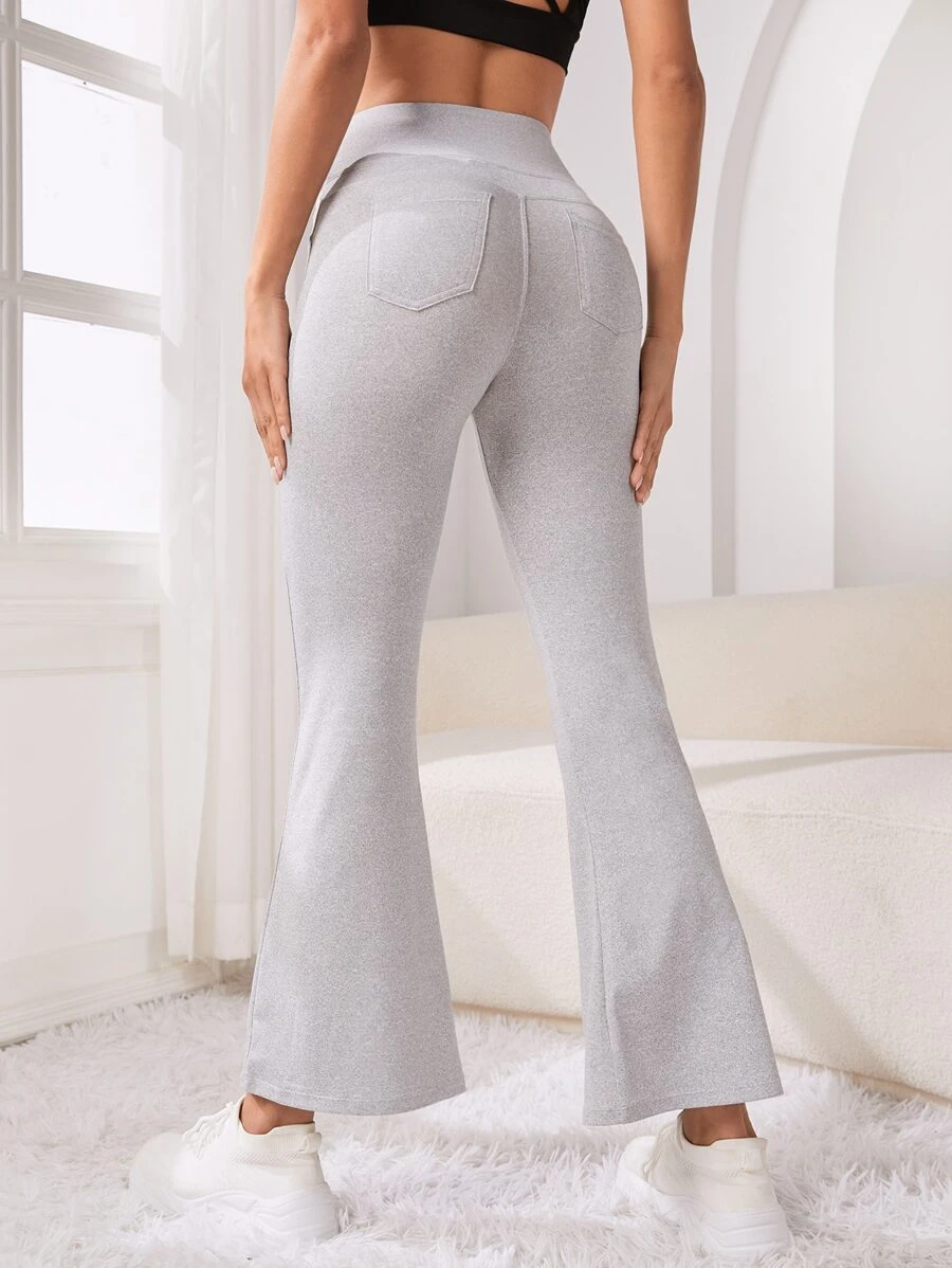 Yoga Basic 寬腰帶喇叭運動褲 - 杏色 - 查看 1