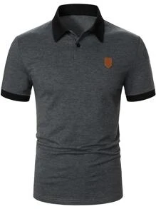Manfinity Homme Men Patch Detail Contrast Trim Polo Shirt - Dark Grey - View 4