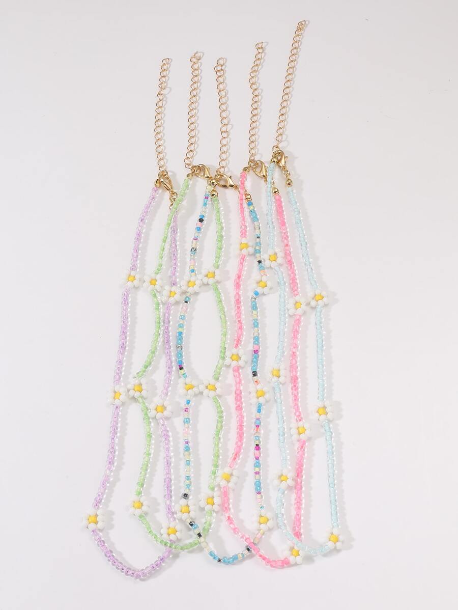 5 dây chuyền đính cườm đính hoa - Nhiều màu - Xem 1