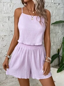 SHEIN VCAY 素色吊帶上衣和闊腿短褲 - 紫丁香色 - 查看 5